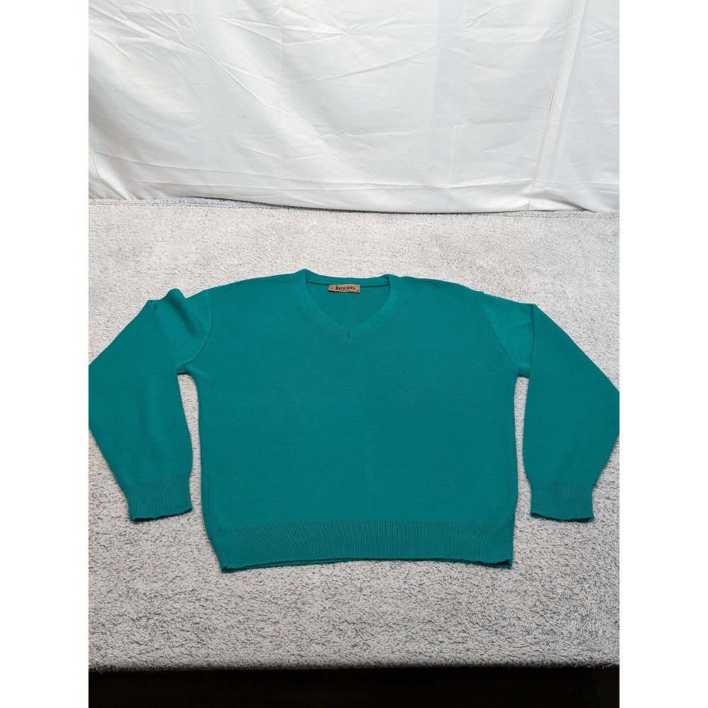 Vintage Jantzen Teal Knit Sweater Mens Large Grandpa Hipster Preppy‎ Made In USA